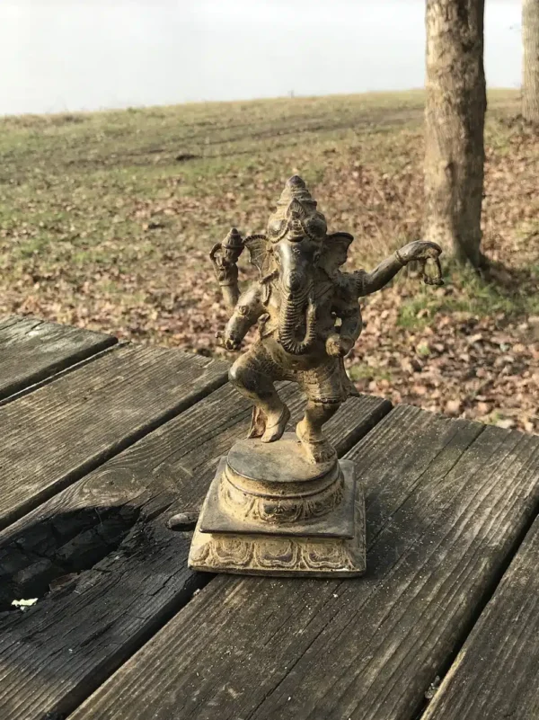 Statuette Statue Dieu Indien Ganesh Debout Dansant Couleur Bronze 19cm