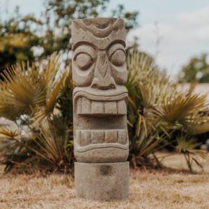 Totem jardin extérieur, Statue tiki – Polynésie, en pierre volcanique 100 cm – Arue
