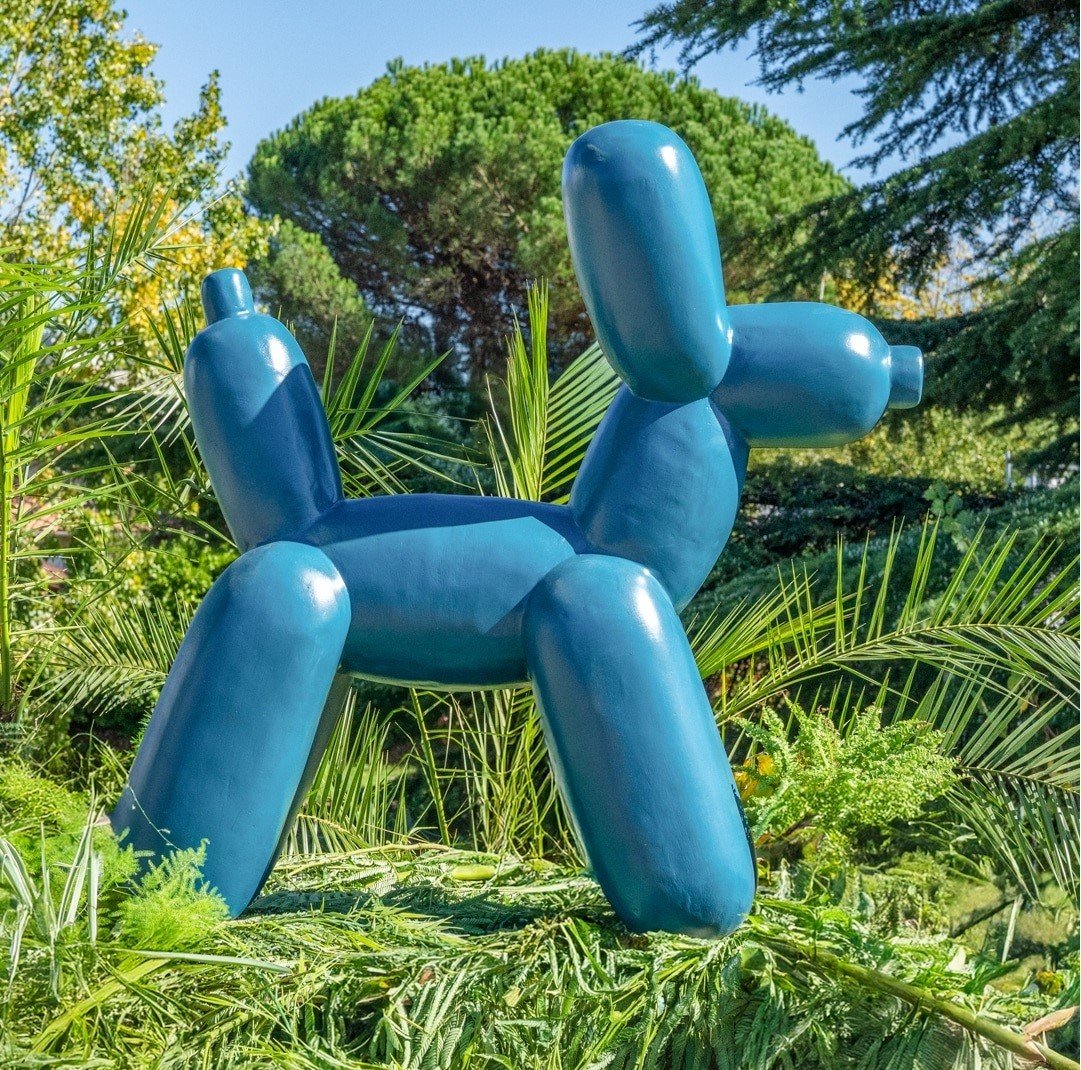Chien ballon bleu en pierre reconstituée statue de 100cm – Image 2