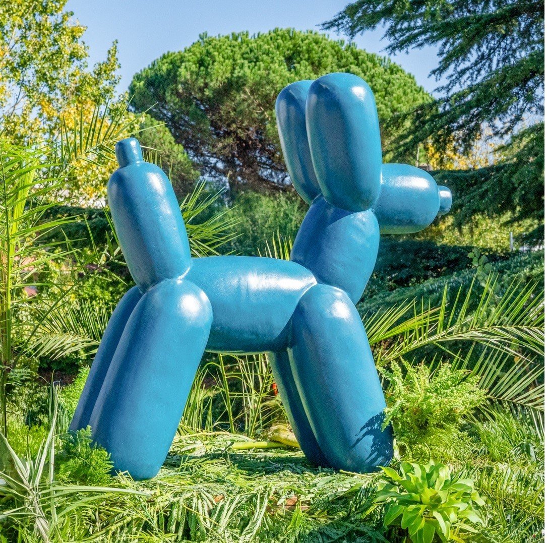 Chien ballon multicolore bleu en pierre reconstituée statue de 100cm – Image 6