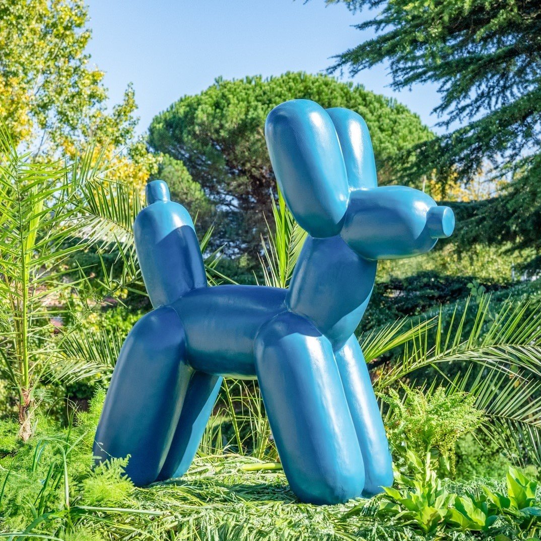Chien ballon bleu en pierre reconstituée statue de 100cm