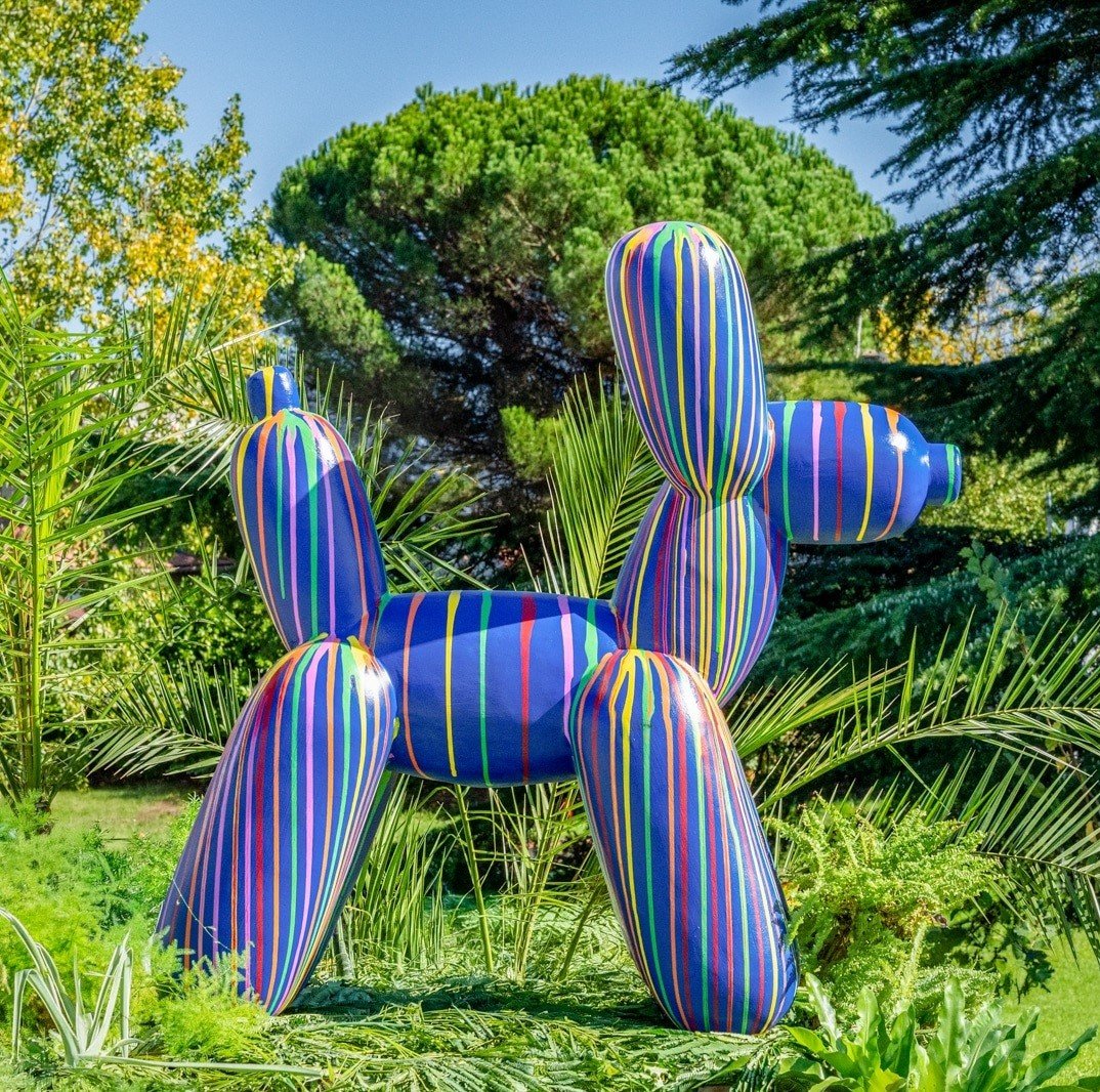 Chien ballon multicolore bleu en pierre reconstituée statue de 100cm – Image 4