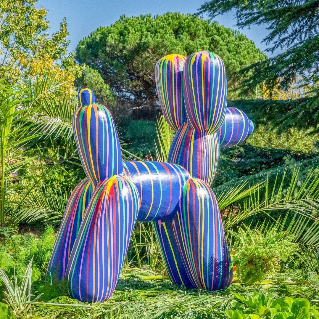 Chien ballon multicolore bleu en pierre reconstituée statue de 100cm – Image 3