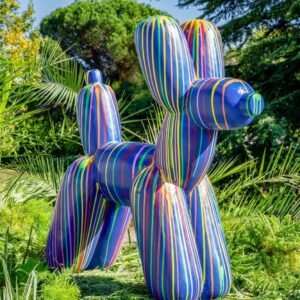 Chien ballon multicolore bleu en pierre reconstituée statue de 100cm