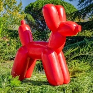 Chien ballon rouge en pierre reconstituée statue de 100cm