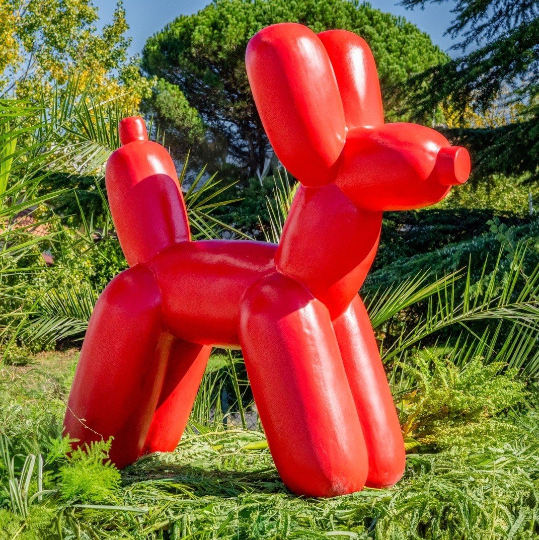 Chien ballon multicolore bleu en pierre reconstituée statue de 100cm – Image 5