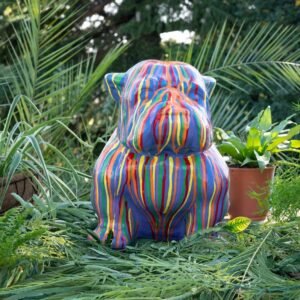 Chien buldog bleu multicolore en pierre reconstituée Statue de 41cm