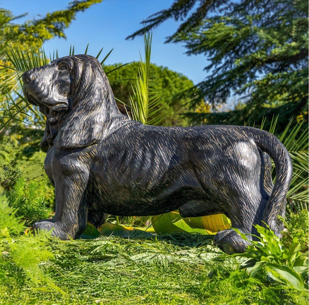 Chien Teckel en pierre reconstituée noir antique Statue de 105cm – Image 2