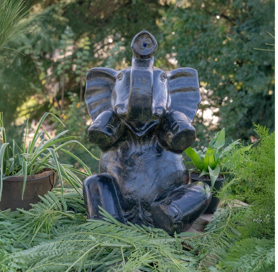 Fontaine éléphant assis noir antique 50cm – Image 2