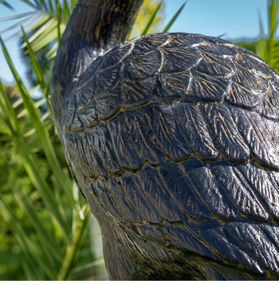 Statue cigogne noire en pierre reconstituée 100 cm – Image 5