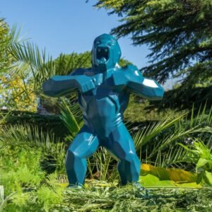 Statue gorille extérieur en pierre reconstituée bleu azur 80cm