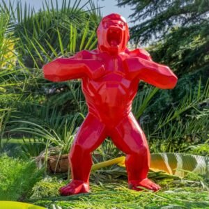 Statue gorille extérieur en pierre reconstituée rouge 80cm