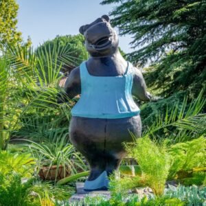 Hippopotame danseuse bleue en pierre reconstituée, statue de 110cm