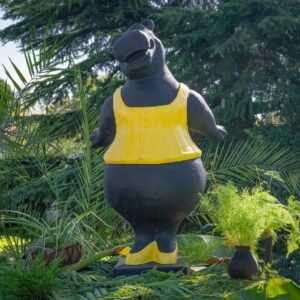 Hippopotame danseuse jaune en pierre reconstituée, statue de 110cm